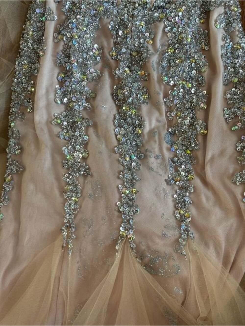 Jovani Beaded Strapless Mermaid Gown Nude Champagne Size 4 Formal Prom Dress - Picture 8 of 11